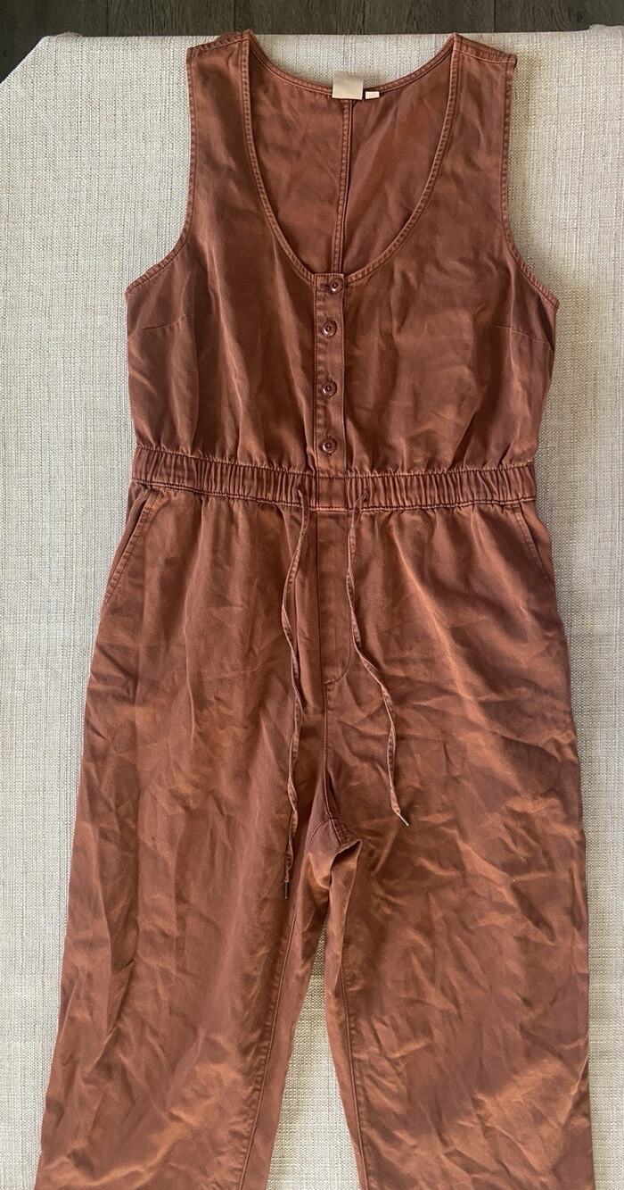 GAP Khakis Jumpsuit Womens 12 Brown Rust Sleeveless Drawstring Elastic Waist